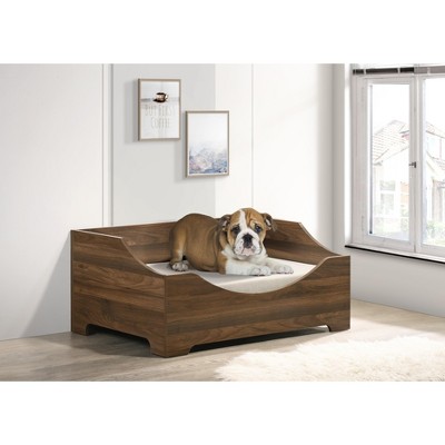 Lyngins Small Dog Bed Sofa,Washable Pet Couch with Removable Cushion,Alder Wood Finish,Brown