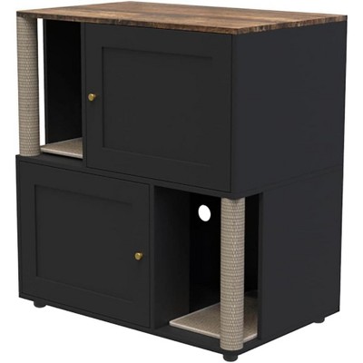 Particle Board Cat Litter Cabinet, Double Layer Enclosure Furniture with Storage for Cat Hygiene, Hidden Litter Box Cabinet with Waste Organizer