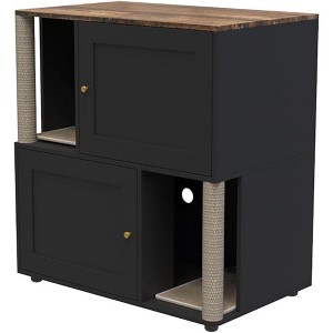 Particle Board Cat Litter Cabinet, Double Layer Enclosure Furniture with Storage for Cat Hygiene, Hidden Litter Box Cabinet with Waste Organizer - 1 of 4
