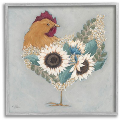Stupell Industries Farm Rooster Layered Floral Blossoms Framed Giclee Art