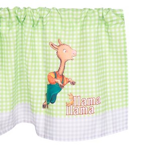 Everyday Kids Llama Llama Window Valance – Spring Green Gingham with Plaid Border, 60x15” for Baby, Toddler, and Preschool Boys & Girls - 1 of 4