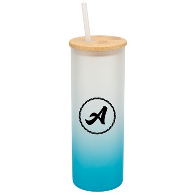 Elanze Designs A Monogram Letter Initial Rope Circle Wrap-Around Design 25 Ounce Frosted Gradient Glass On-The-Go Coffee Travel Skinny Tumbler Mug