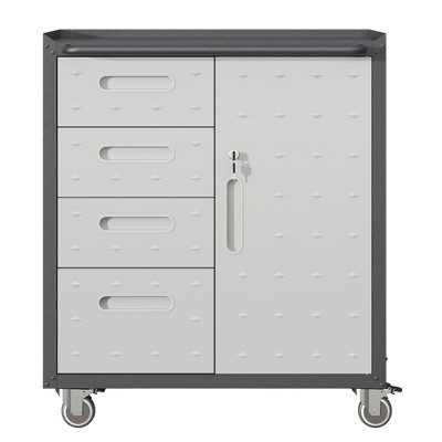 Vynxaria Utility Storage Cabinets - Sturdy Metal Tool Storage with Wheels, Black/Gray
