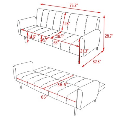 Vynxaria Velvet Sofa Bed - Stylish & Compact with Golden Metal Legs for Small Spaces