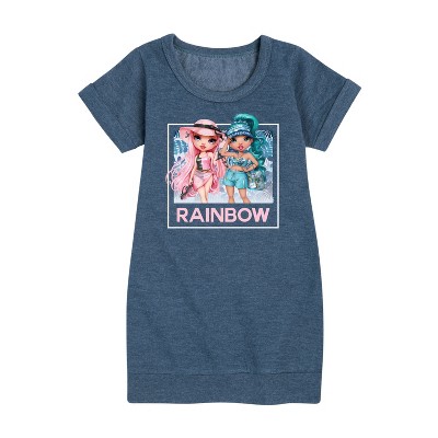 - Rainbow High - Blue Leaf Frame Graphic Short Sleeve Fleece Dress