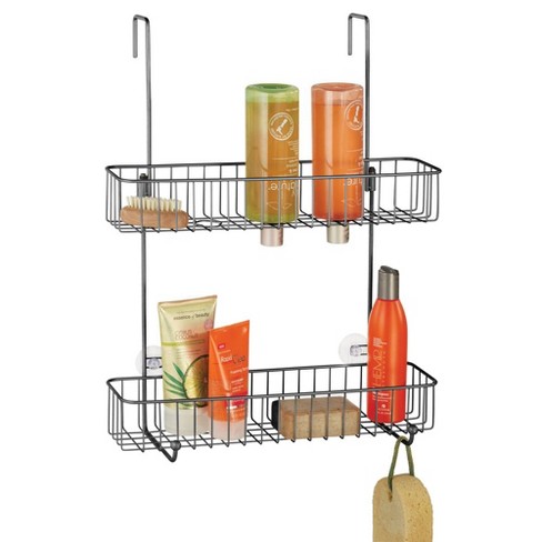 Mdesign Wide Metal Over Door Hanging Shower Caddy, 2 Hooks/baskets