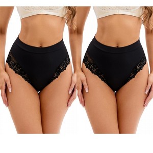 INSPIRE CHIC 2 Pcs Women's Lace Trim High-Waisted Briefs Tummy Control Underpants - 1 of 4