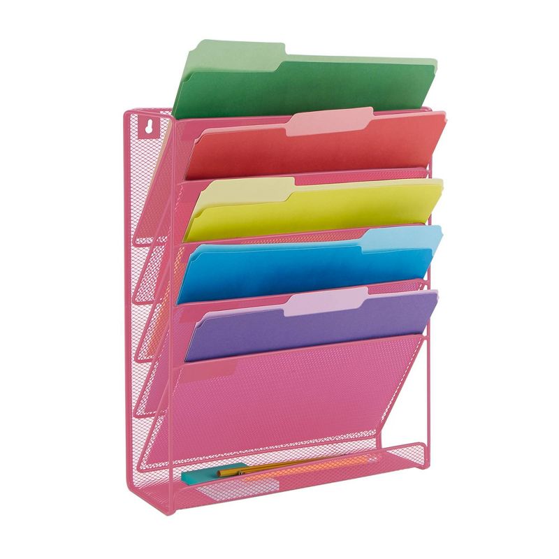 Mind Reader Mesh 6 Pocket Vertical Desk Organizer Pink, 3 of 8