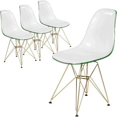 LeisureMod Cresco Modern Acrylic Dining Chairs (Set of 4) – Eiffel Gold Chrome Base, Stylish Accent Chairs for Contemporary Dining Rooms & Kitchens