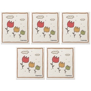 Unique Bargains Reusable Swedish Wildflowers Lightweight Super Absorbent Kitchen Dish Towels 5 Packs - 1 of 4