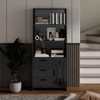 71" Tall Bookshelf with Door, 3 Drawers & Open Shelves,6-Tier Wooden Storage Cabinet for Home Office, Living Room, Bedroom - 3 of 4