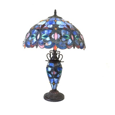 Victorian Tiffany-Style Bronze Table Lamp with Stained Glass Shade