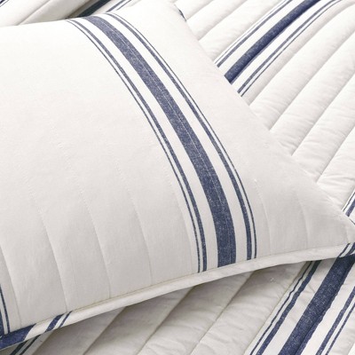 Navy and White Cotton King Reversible Quilt Set