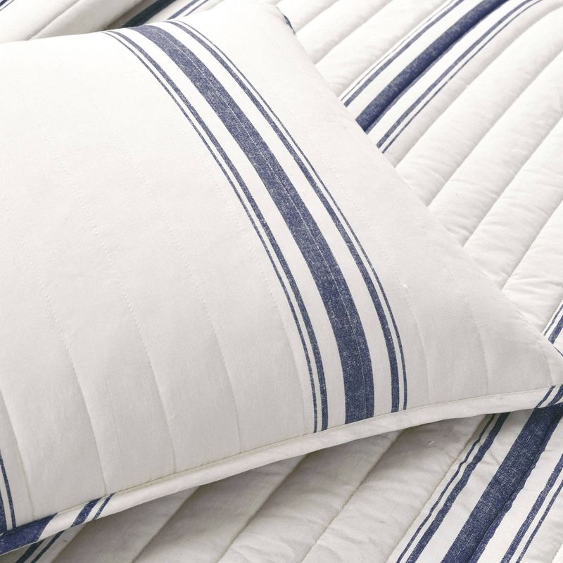 3pc King Farmhouse Striped Quilt Bedding Set Navy Blue - Lush D&#233;cor, 5 of 8