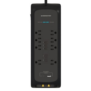 Monster 6ft Black Heavy Duty Power Strip and Tower Surge Protector, 4050 Joule Rating, 8 120V-Outlets, 1 USB-A and 1 USB-C Port  - 1 of 4