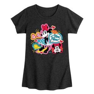 Girls' - Disney - Minnie Sticker Look Fitted Short Sleeve Graphic T-Shirt - 1 of 4