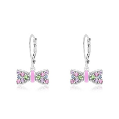 Chanteur Hypoallergenic Kids Jewelry Accessories Ribbon CZ White Gold Palladium Plating Earrings leverback is made from 925 Sterling silver