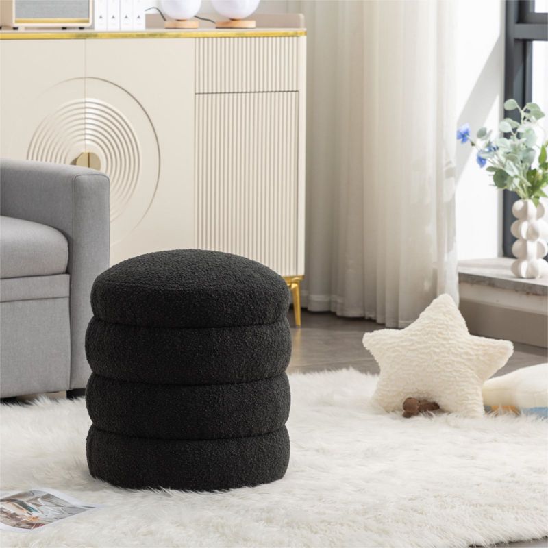 Otto Upholstered Pouf Ottoman,Velvet Round Ottoman,18.5" Functionality Channel Tufted Ottoman-Maison Boucle‎, 1 of 10
