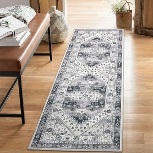 Faux Wool Vintage Diamond Pattern Area Rug Machine Washable Foldable Ultra Thin Non Slip Stain Resistant Pet Friendly Carpet - 1 of 4