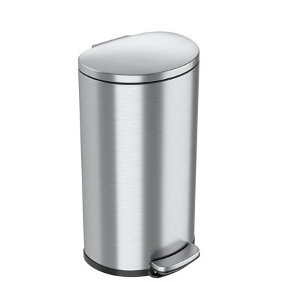 iTouchless Step Pedal Kitchen Trash Can with AbsorbX Odor Filter and Removable Inner Bucket 8 Gallon Semi-Round Stainless Steel