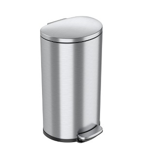 iTouchless Step Pedal Kitchen Trash Can with AbsorbX Odor Filter and Removable Inner Bucket 8 Gallon Semi-Round Stainless Steel - 1 of 4