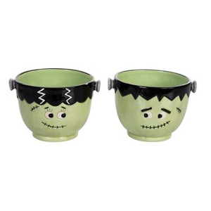 Transpac Dolomite Frankenstein Buddy Bowls Set of 2 Ceramic Halloween Serving Bowls 25oz for Spooky Celebrations - 1 of 1