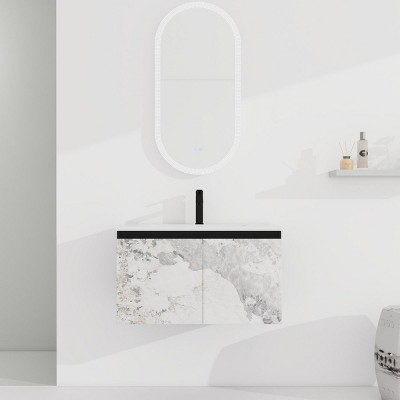 30'' Floating Wall-Mounted Bathroom Vanity Ceramics Sink,Floating Sink with Soft-Close Cabinet Door, KD-Package-Cuddlewood