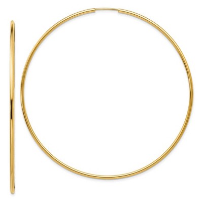 Black Bow Jewelry 1.5mm x 72mm 14k Yellow Gold Polished Endless Tube Hoop Earrings