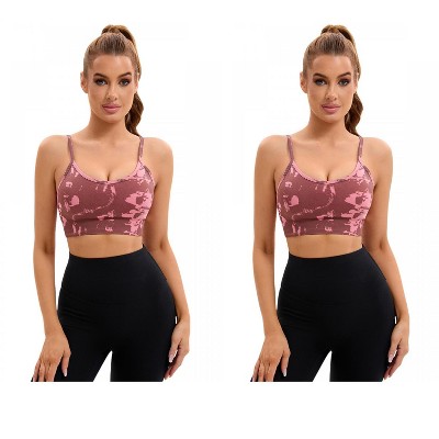 INSPIRE CHIC 2 Pcs Women's Tie-Dye Adjustable Straps U Back Wirefree Full Support Workout Sports Bras