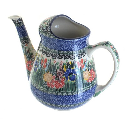 Blue Rose Polish Pottery Summer Blooms Watering Can