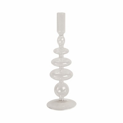Glass Taper Candle Holder - Elegant Modern Boho Glass Candle Stand for Home, Office, Bedroom, or Living Room