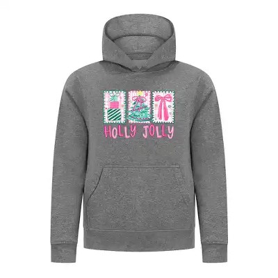 Everyday Kids Christmas Collection Holly Jolly Girls Pullover Hoodie – Pink Holiday Sweatshirt