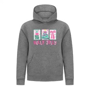 Everyday Kids Christmas Collection Holly Jolly Girls Pullover Hoodie – Pink Holiday Sweatshirt - 1 of 4