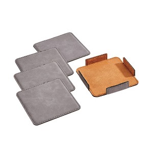 Slickblue Leatherette Coasters, 4-Pack (3.75"x3.75"), Navy/Grey/Black, with Holder for Easy Display - 1 of 3