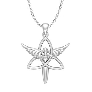 Slickblue Women’s Sterling Silver Angel Pendant Necklace with Celtic Trinity Knot and 18" Chain - 1 of 4