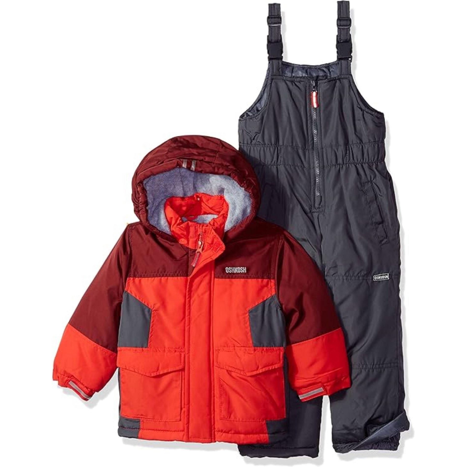OshKosh B'Gosh Little Boys' Heavyweight Coat and Snowbib Snowsuit Set, Red/Maple Leaf/Charcoal, 5/6