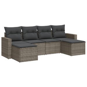 vidaXL 6 Piece Patio Sofa Set with Cushions Gray Poly Rattan - Without Table - 1 of 4