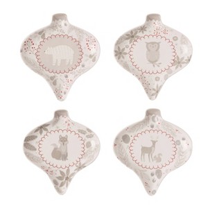 Transpac Woodland Sketch Ornament Shaped Dish S/4 Christmas Home Decorations - 1 of 1