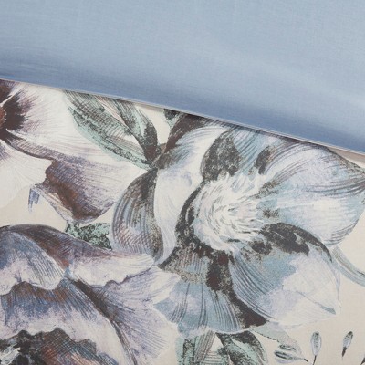 Maddy Blue Floral Cotton King/Cal King Duvet Cover Set