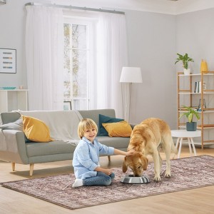 Washable Vintage Floral Rug Non Slip Low Pile Rug Soft Retro Throw Floor Cover Foldable Indoor Carpet for Living Room Bedroom Playroom Nursery - 1 of 4