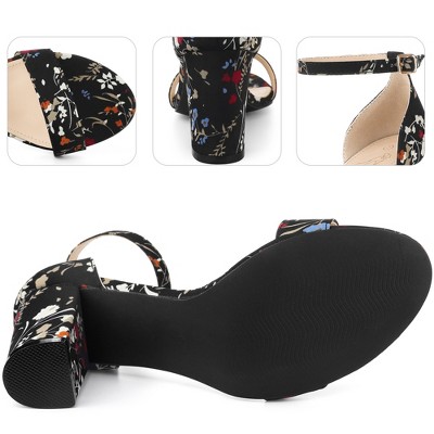 Perphy Women's Floral Printed Open Toe Ankle Strap Chunky Heels Sandals - image 4