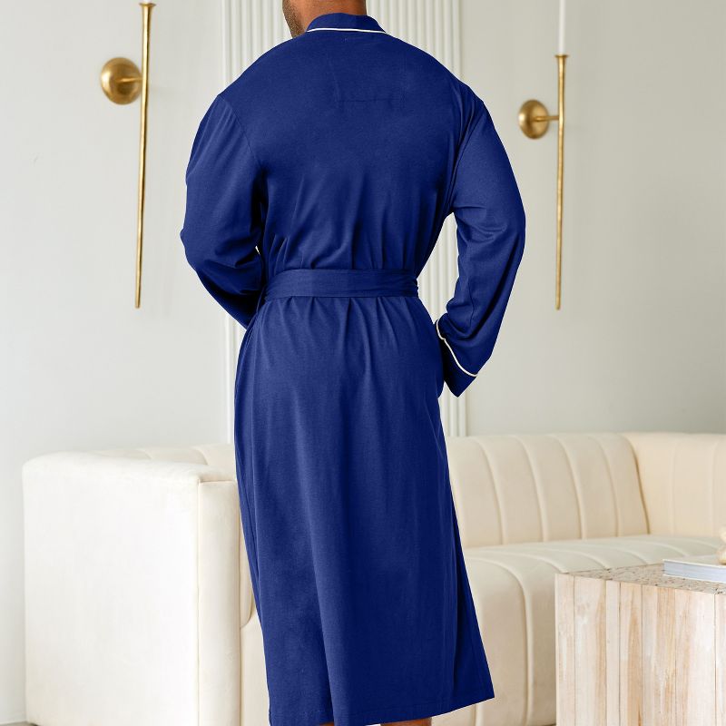ADR Men's Soft Cotton Knit Jersey Long Lounge Robe with Pockets, Bathrobe, 5 of 7