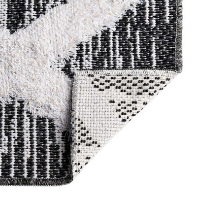 Black and Ivory Geometric Cotton Flatweave Rug