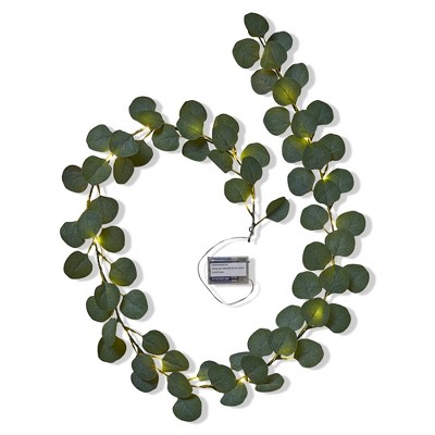tagltd Silver Dollar Eucalypts LED Garland with Banners Decorative Wall Decor for Christmas 11.81inL x 3.15inW x 7.87inH