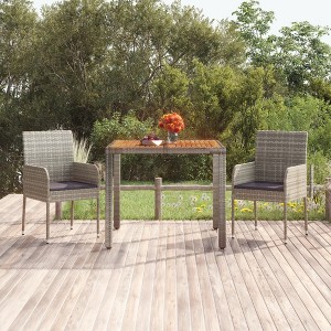vidaXL Patio Table with Wooden Top Gray 35.4 in.x35.4 in.x29.5 in. Poly Rattan - 1 of 4