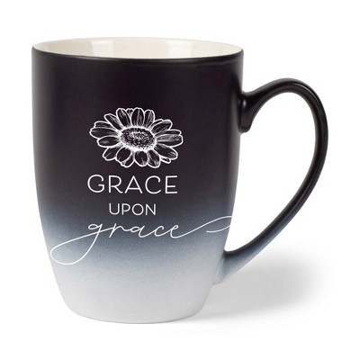 Elanze Designs Grace Upon Grace Two Toned Ombre Matte Black and White 12 ounce Ceramic Stoneware Coffee Cup Mug