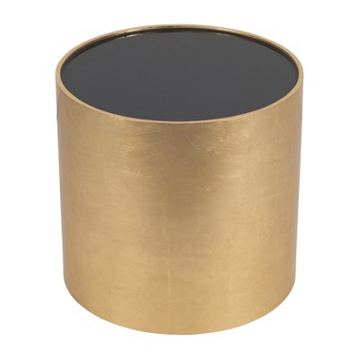 Gold and Black Glass Round Wood Side Table, 24"