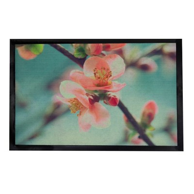 Evideco French Home Goods Indoor Printed Door Mat Flower PVC Polyester Rug 24x16 Pink