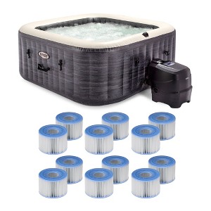 Intex 28449EP PureSpa Plus Greystone Inflatable Square Hot Tub, 83 x 28" & 29001E PureSpa Type S1 Easy Set Spa Filter Replacement Cartridges (12 Pack) - 1 of 4