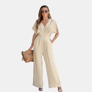 Women's Breezy Crinkled Chiffon Surplice Neckline Wide Leg Jumpsuit -Cupshe - 1 of 4